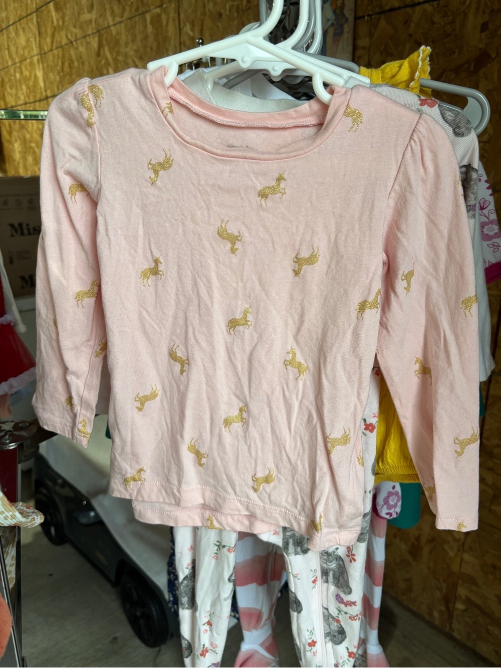2T Simple Joys Pink Long-Sleeve Tee with Gold Unicorn Print